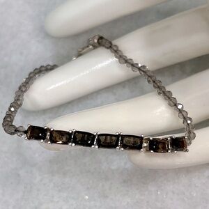 Brazilian Smoky Quartz Stone and Bead Sterling Silver Bracelet